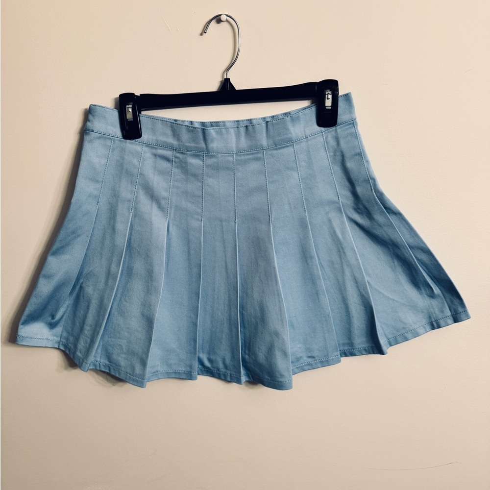 Mini Blue Skater Skirt with Pleats